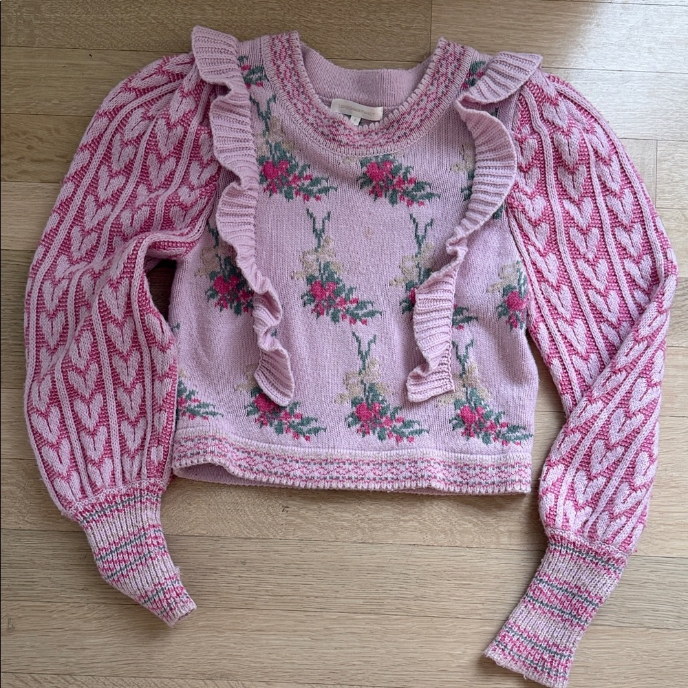 Floral Ruffle Pink Sweater
